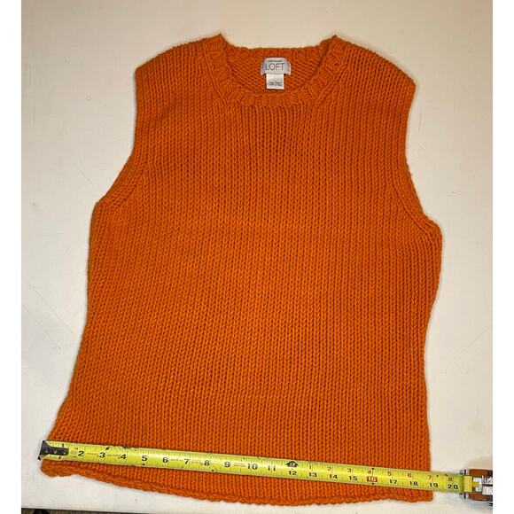 Ann Taylor LOFT Chunky Knit Sweater Vest Sz Lg Orange Wool Blend Rib Tank Top - Picture 6 of 11